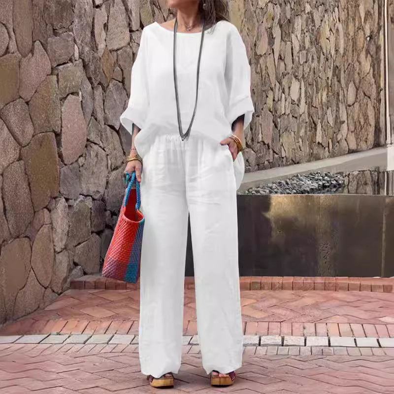 Women's Fashion Cotton Linen Gradient Two-Piece Ensemble