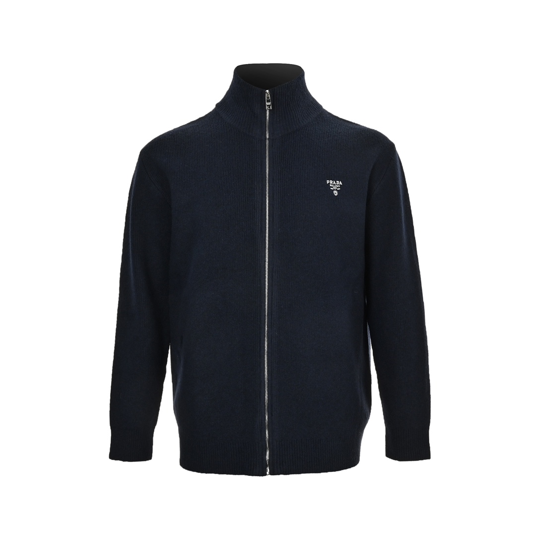 Prada 24Fw inverted triangle knit zipper cardigan jacket