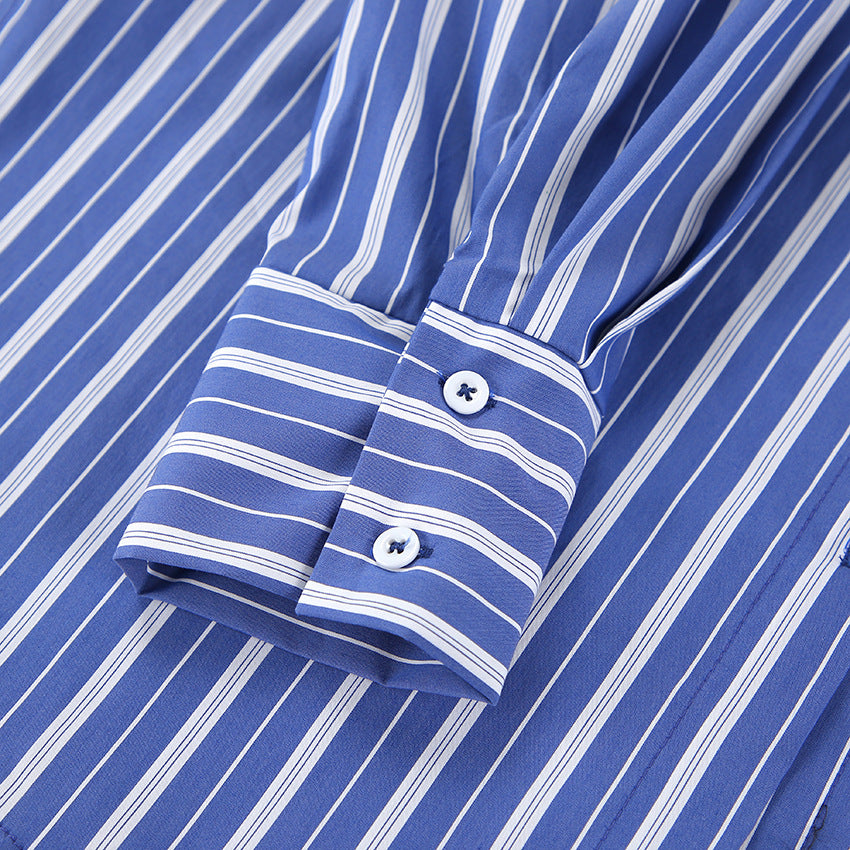 Spring Summer Striped Printed Loose Long Sleeves Shorts Pajamas Suit Homewear Women