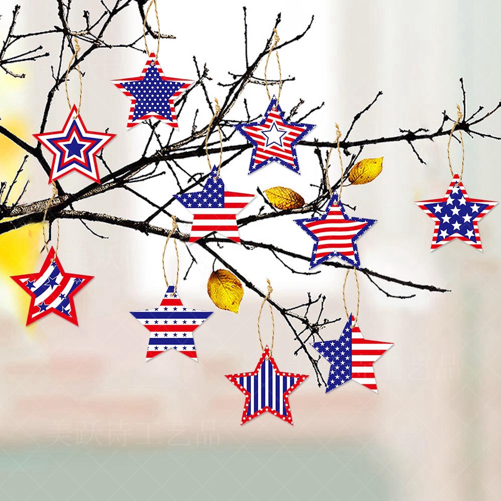 🔥[SAVE 50% OFF]--Independence Day Patriotic Decor-Handmade Double-sided printing Wooden Ornaments with the equipped rope