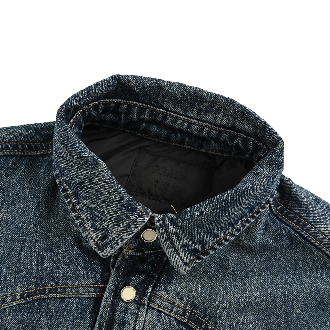 Prada 24Fw triangle logo denim quilted jacket