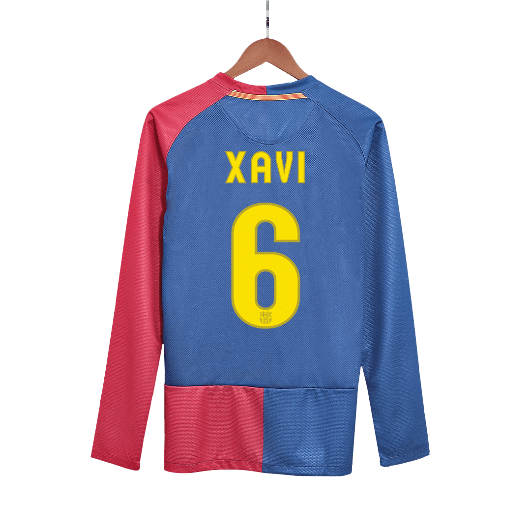 XAVI #6 Barcelona Retro Long Sleeve Home Football Shirt 2008/09 - UCL Final