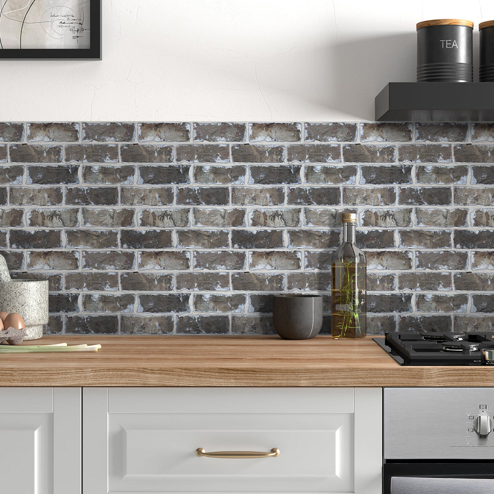 3D Dark Antique Brick Peel and Stick Wall Tile