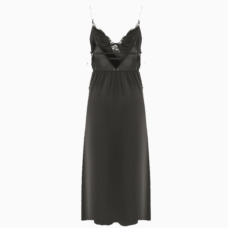 Backless Split Mesh See-through Nightgown With Breast Pads