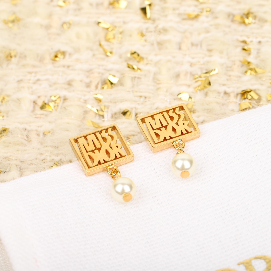 Dior Square Letter Pearl Earrings
