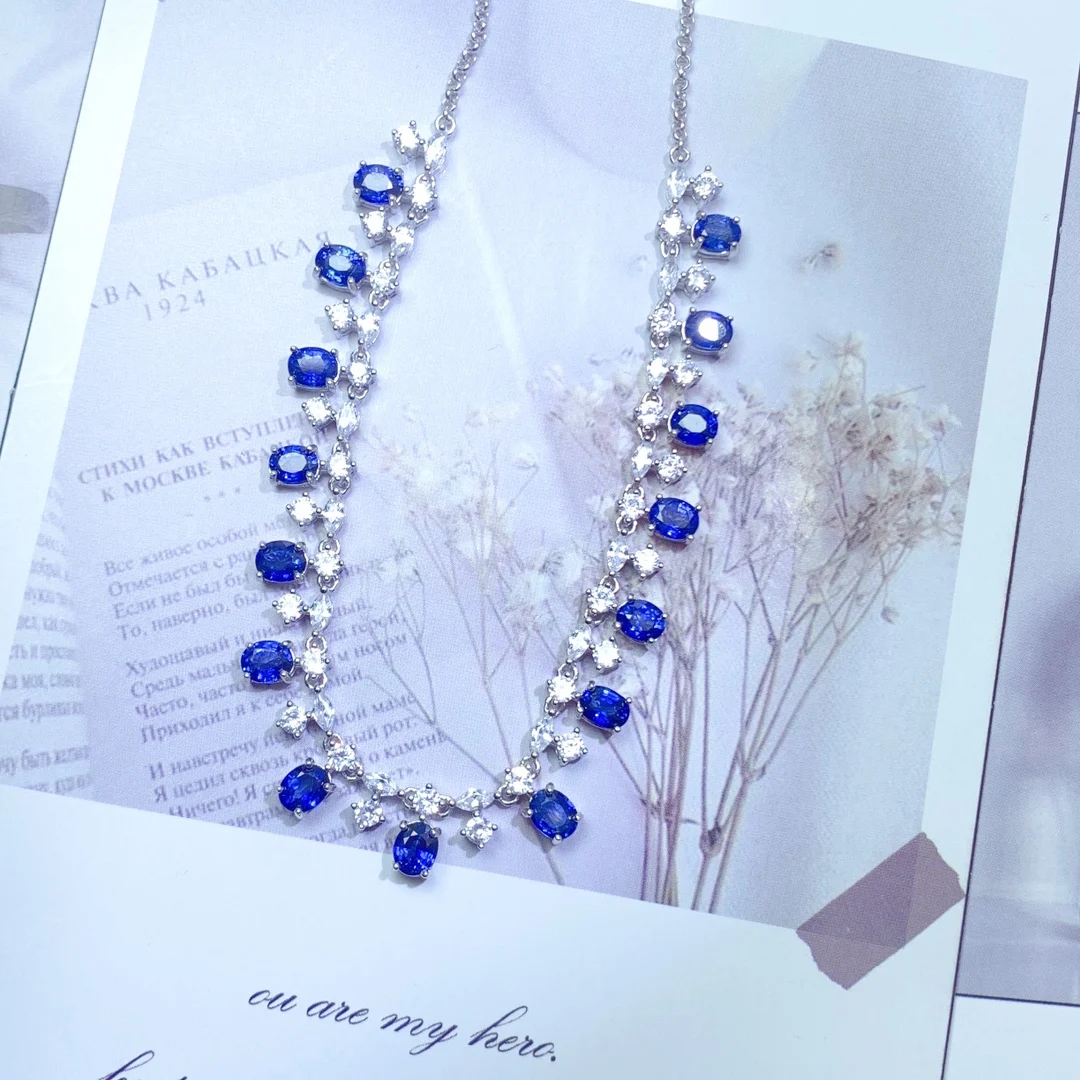 Natural Sapphire Necklace Christmas 925 Sterling Silver Ladies Gemstone 925 Silver Free Shipping Jewelry Certified Boutique