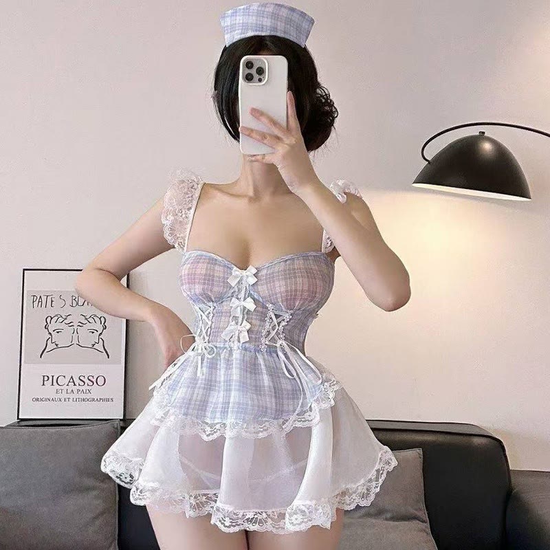 Maid Plaid Backless Lingerie Dress