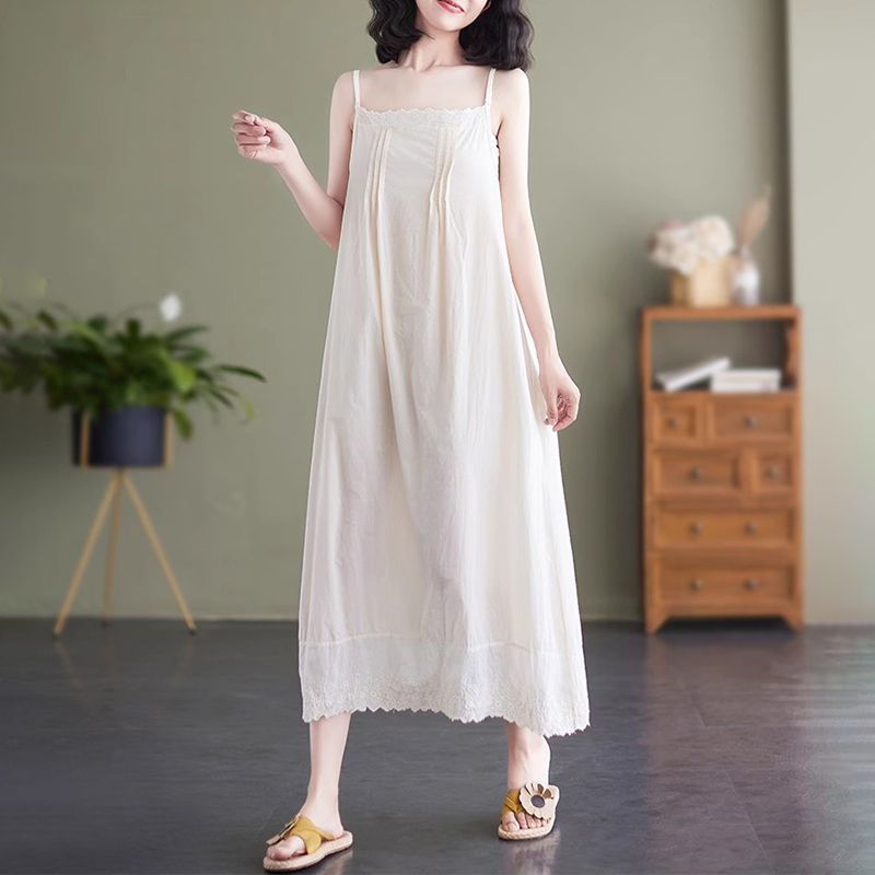 Pleat Lace Sleeveless Comfy Midi Dress