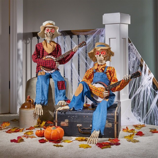 Ecowonde™ Halloween Animated Banjo Skeletons With Lights And Sound Motion Activated