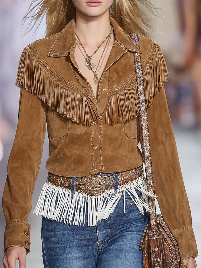 Women'S Casual Tassel Long-Sleeved Shirt