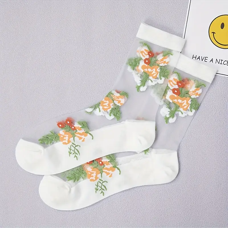 ( Last Day Promotions-50% OFF) 5pairs/Set Floral Embroidery Lace Ankle Socks--Size Fit ALL Ldies and Girls