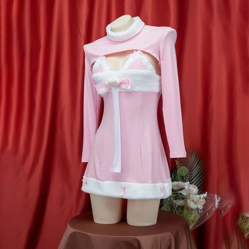 Kawaii Cat Ears Bow Knot Fuzzy Dress Lingerie Set
