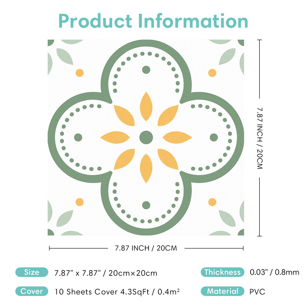 Green Flower Peel and Stick Vinyl Floor Tile Sticker