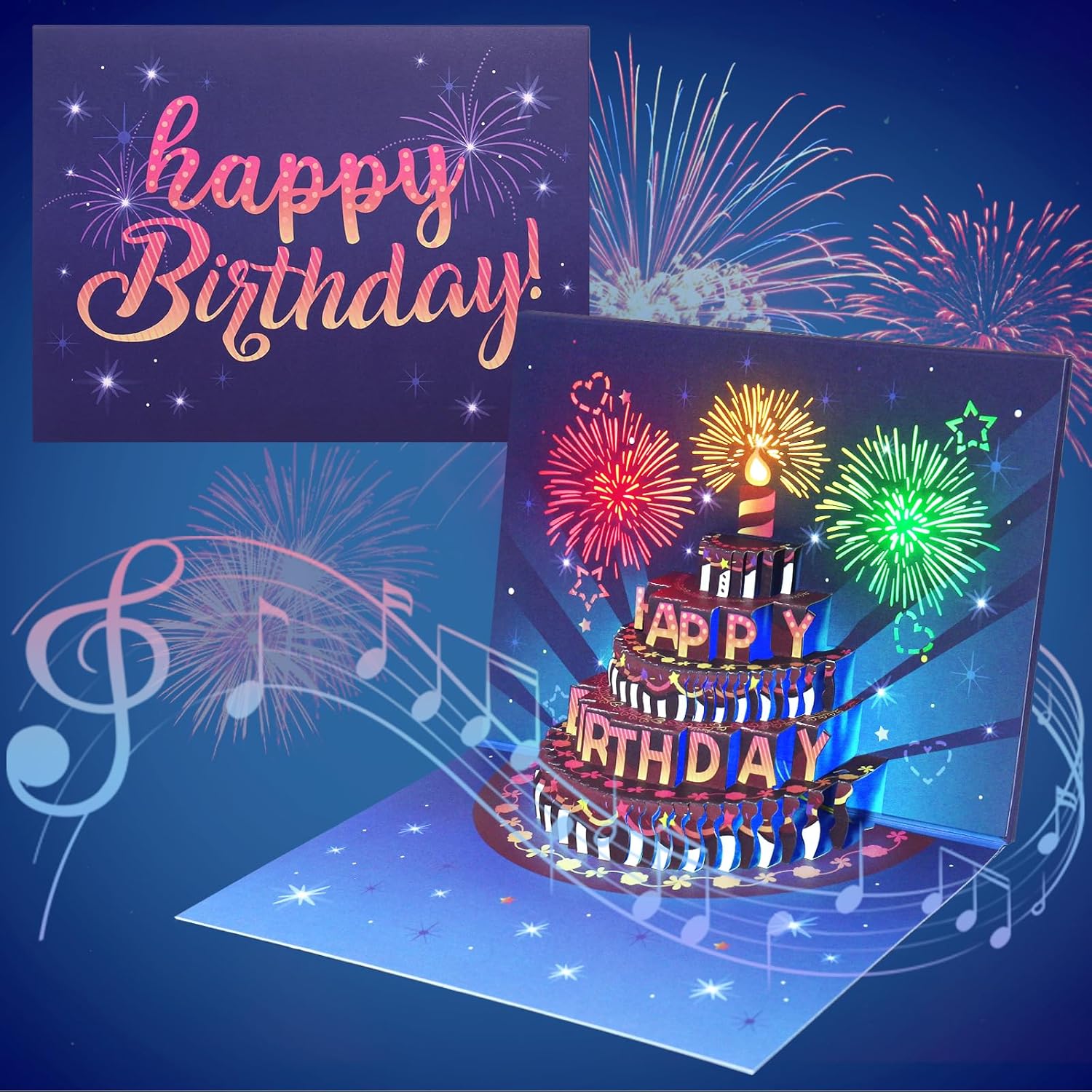 3D Pop Up Christmas & Birthday Gift Greeting Cards with Light and Music