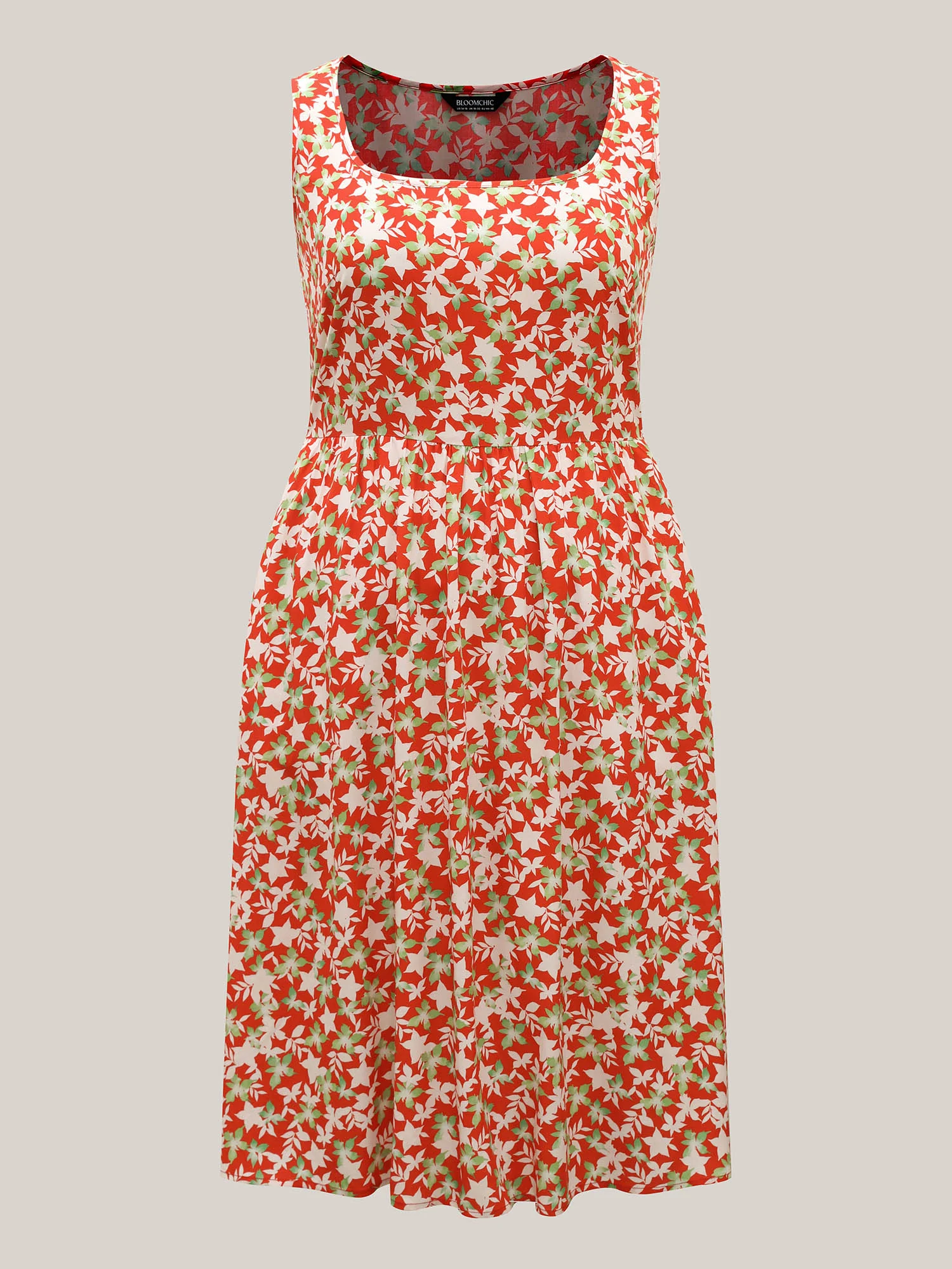 Floral Print Sleeveless Pockets Midi Dress