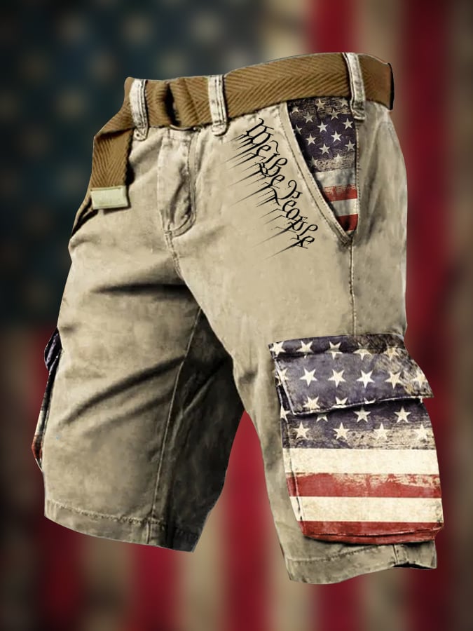 Men's Retro God Bless America Print  Cargo Shorts