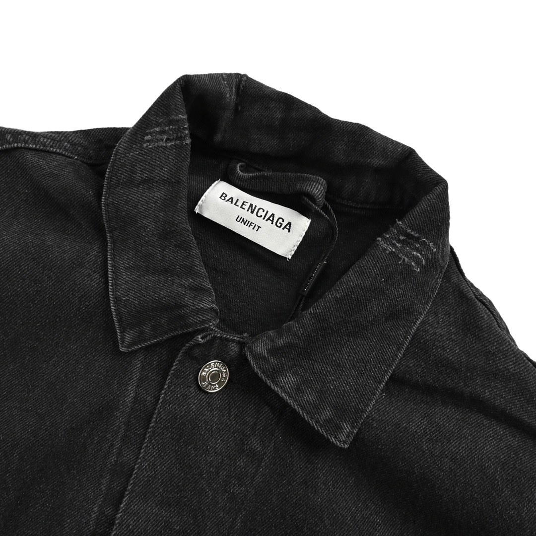 Balenciaga 24Fw denim jacket with all-over back print and multiple logo prints
