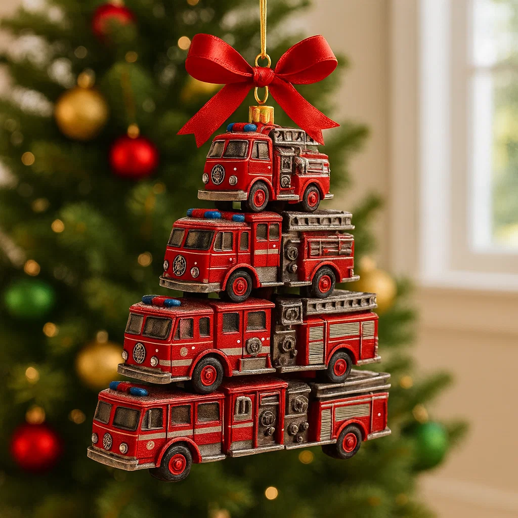 Fire truck-shaped Christmas ornaments