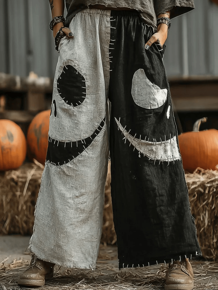 🔥Buy 3 Get 10% Off🔥Women's Retro Halloween Spooky Smiley Face Casual Printed Wide-Leg Pants