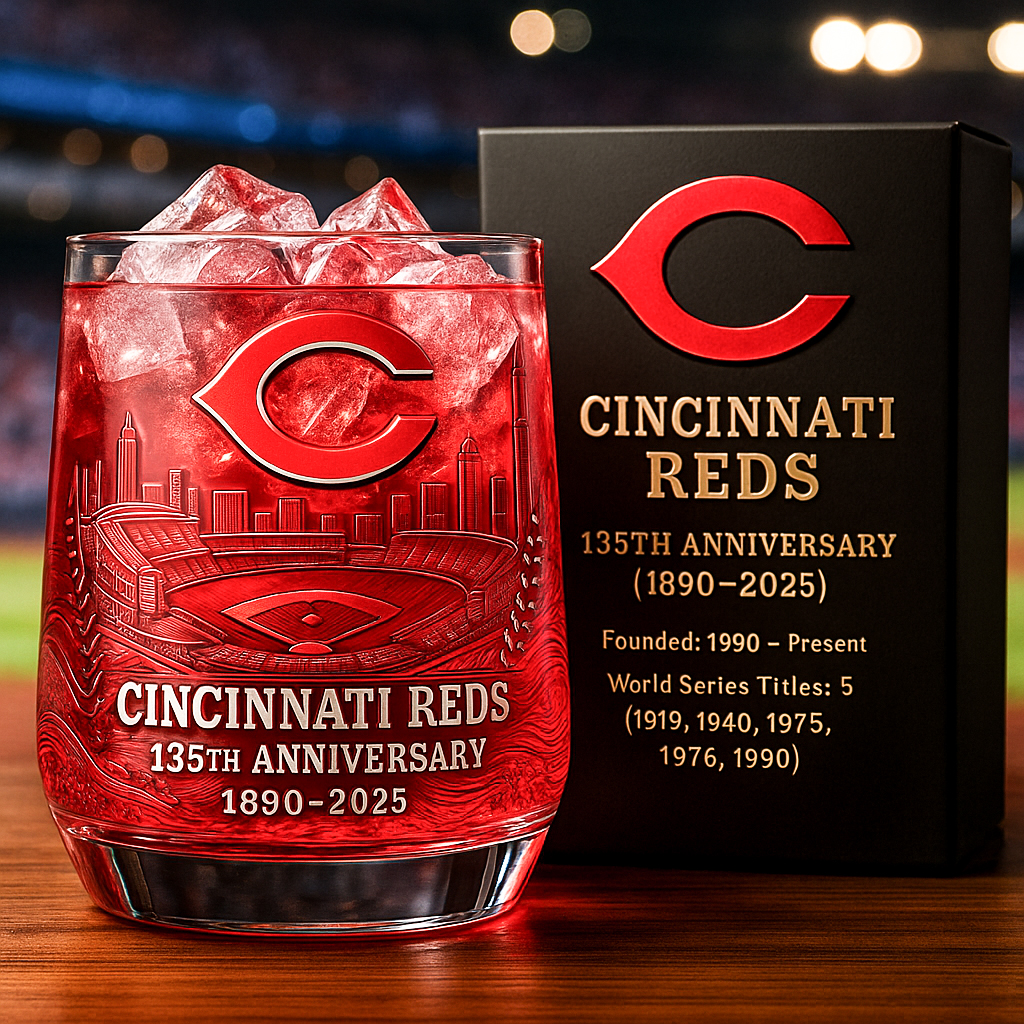 Cincinnati Reds 135th Anniversary Whiskey Glass