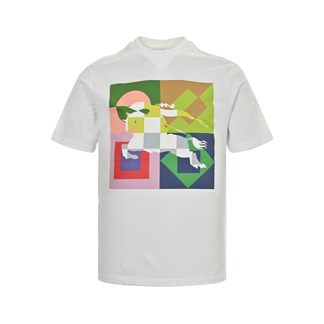 Burberry 24ss colorful geometric square knight warhorse print short sleeves