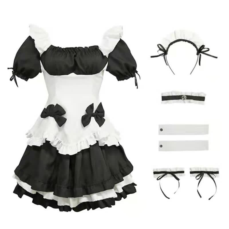 Off Shoulder Bow Knot Lace Up Maid Dress Lingerie