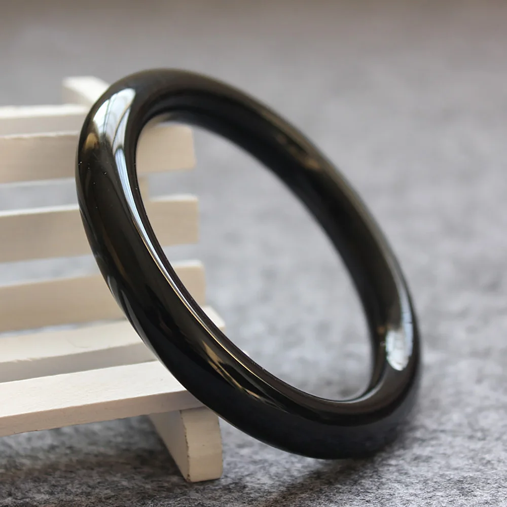 Natural Agate bangle Brazilian Black Chalcedony Round Bracelet High Quality Jade Woman Jewelry Fashion Accessories Free Shipping