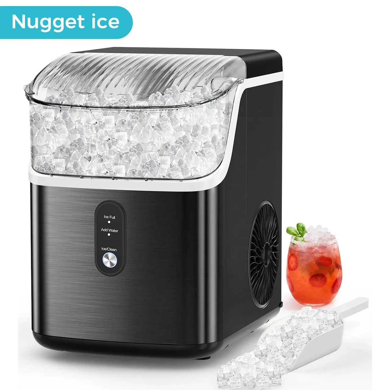 COWSAR Nugget Ice Maker Countertop, Soft Chewable Nugget Ice Cubes Machine, One-Button Quick Ice Making 34Lbs/Day, Self-Cleaning, Portable Stainless Steel Ice Machine
