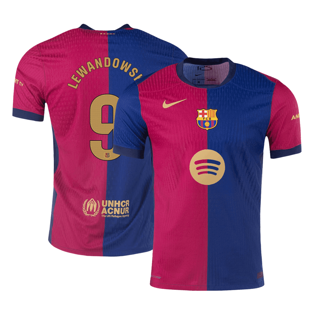 Authentic LEWANDOWSKI #9 Soccer Jersey Barcelona Home Shirt 2024/25 Spotify Logo No Text