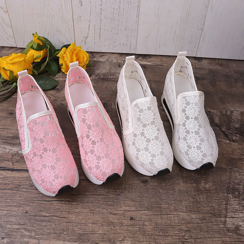Women's Lace Mesh Flats with Inner Heightened Platform for Casual Comfort Shoes