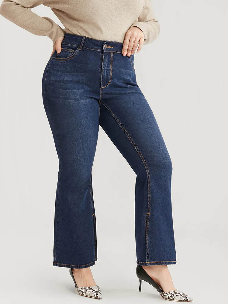 Bootcut Very Stretchy  High Rise Dark Wash Split Hem Jeans