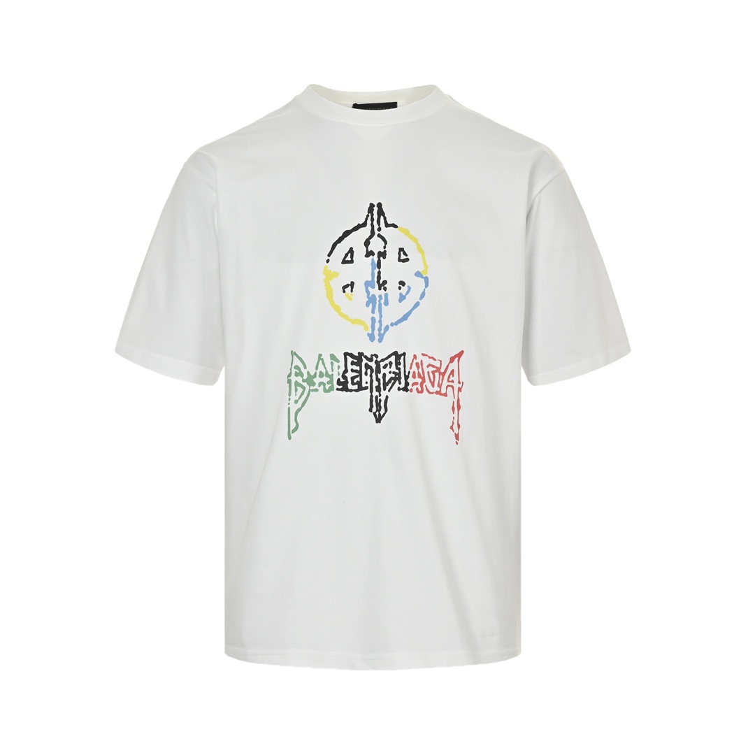 Balenciaga 24ss colorful logo printed short sleeves