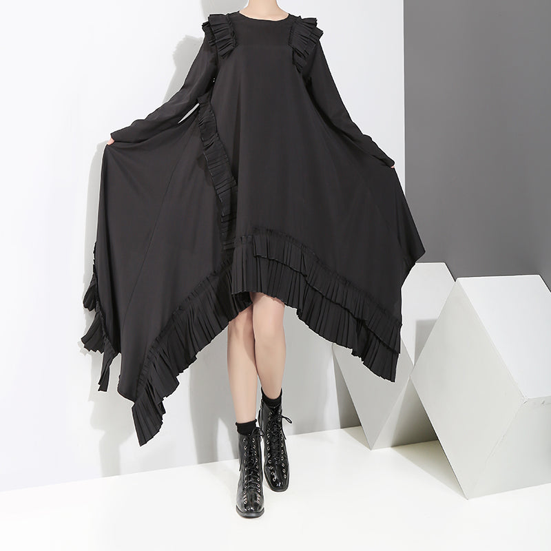 Women's Fashion Vintage Black Irregular Pleated Skirt