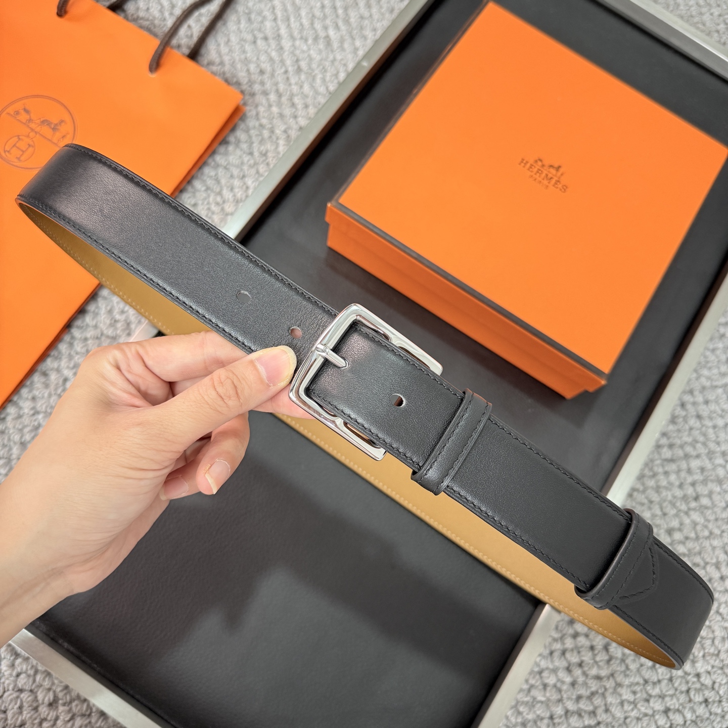 Hermès BoxTogo calfskin double-sided belt 3.2CM wide