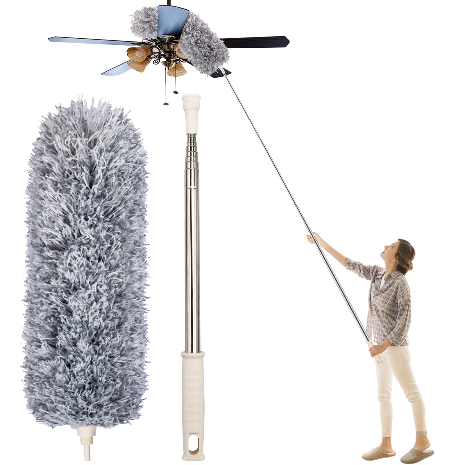 🔥Last Day 50% OFF🔥Bendable Head Microfiber Duster with Extension Pole(Stainless Steel) 30 to 100''