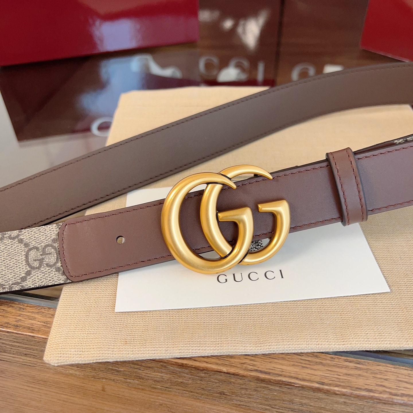 Gucci Double G steel buckle women's cowhide double-sided belt 3.0cm wide