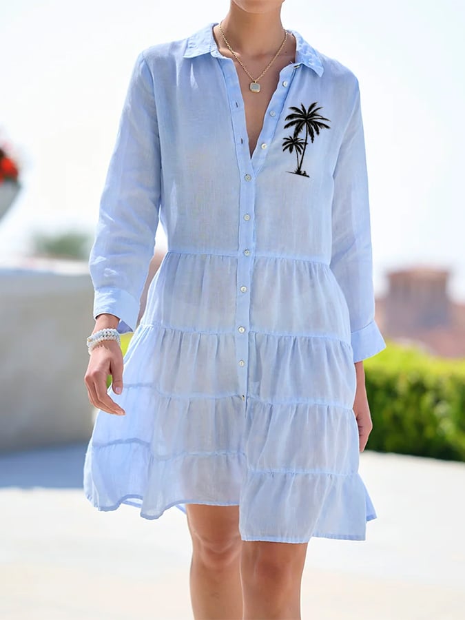 Women's Vacation Hawaiian Coconut Tree Shirt Dress