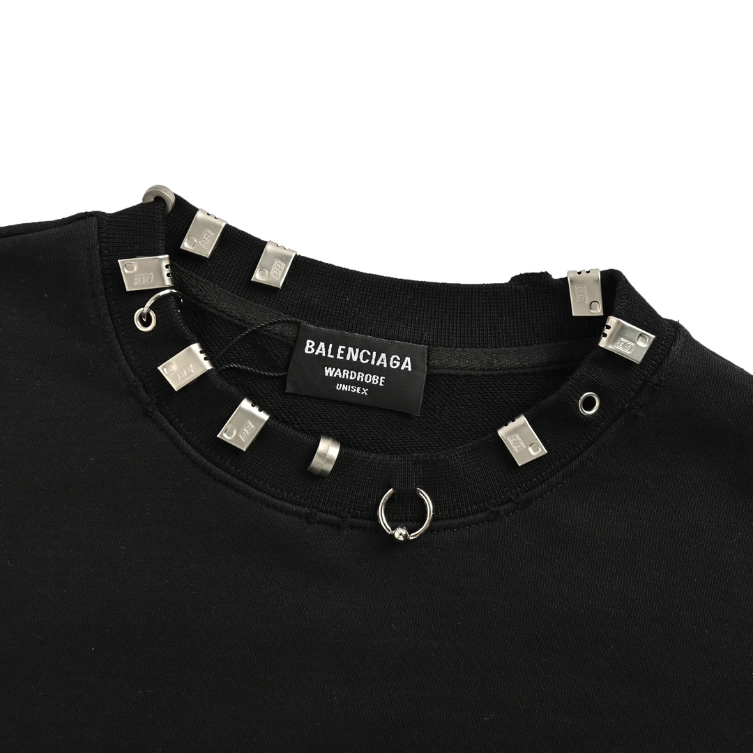 Balenciaga 24Fw pierced collar rivet crew neck sweatshirt