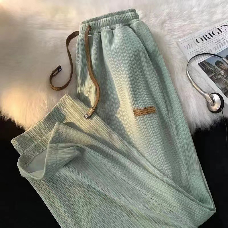 Loose-fitting ice silk pants Vertical sense large size Wide legs straight barrel