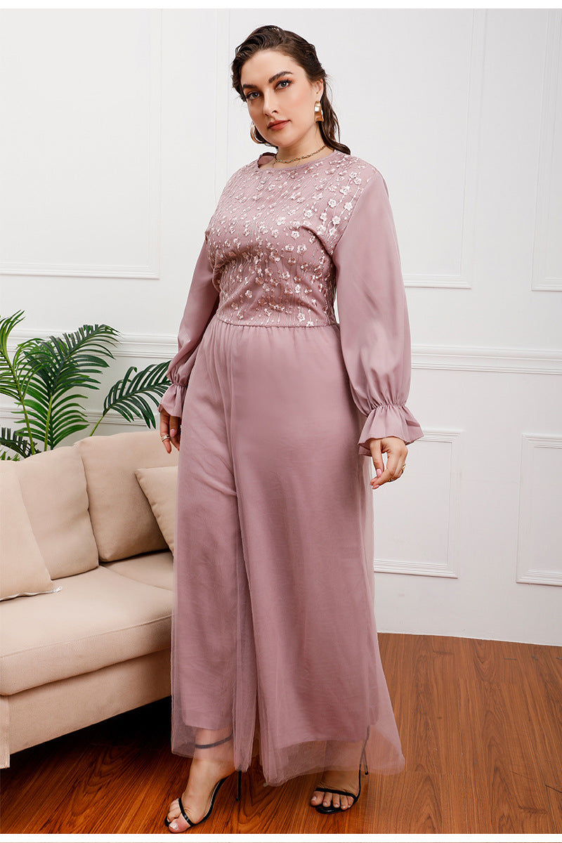 Plus Size Middle East Light Luxury Dress Elegant One Piece Trousers High Waist Loose Wide Leg Flared Pants