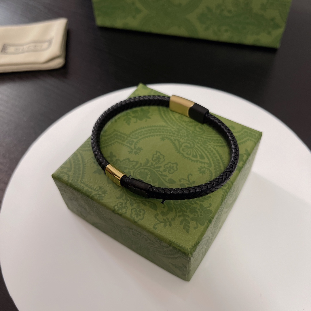 Gucci genuine leather braided gold bracelet