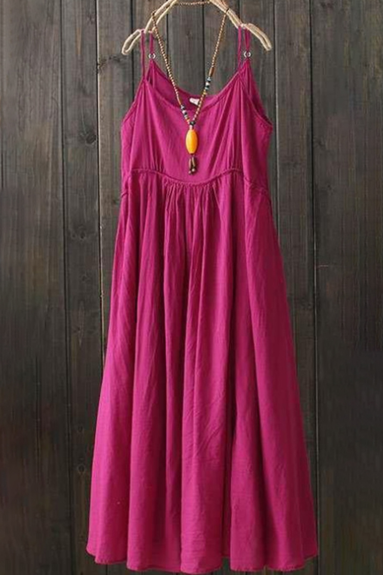 Cotton Linen Casual Sling Midi Dresses