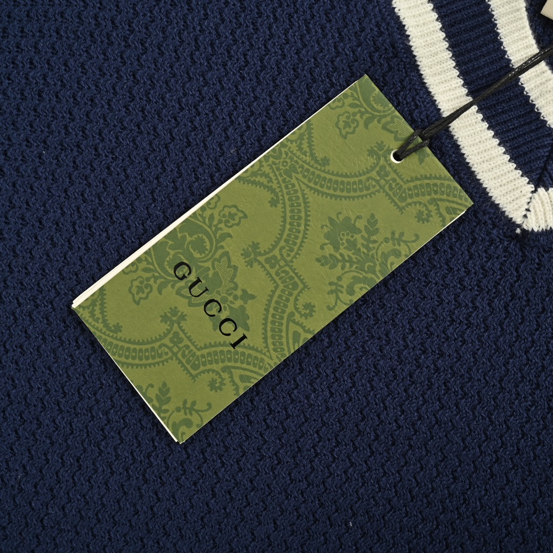 Gucci 24Fw preppy style double G embroidered striped V-neck knitted sweater