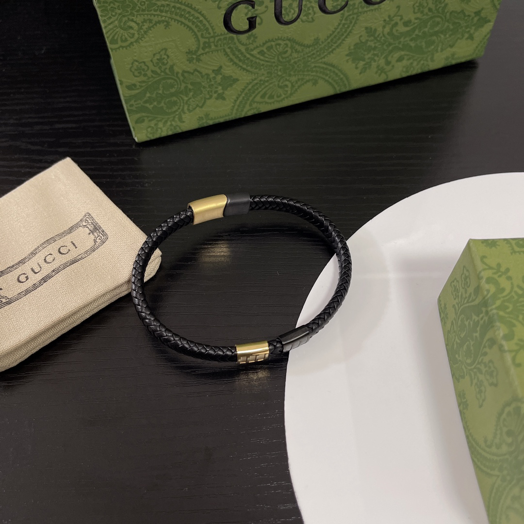 Gucci genuine leather braided gold bracelet