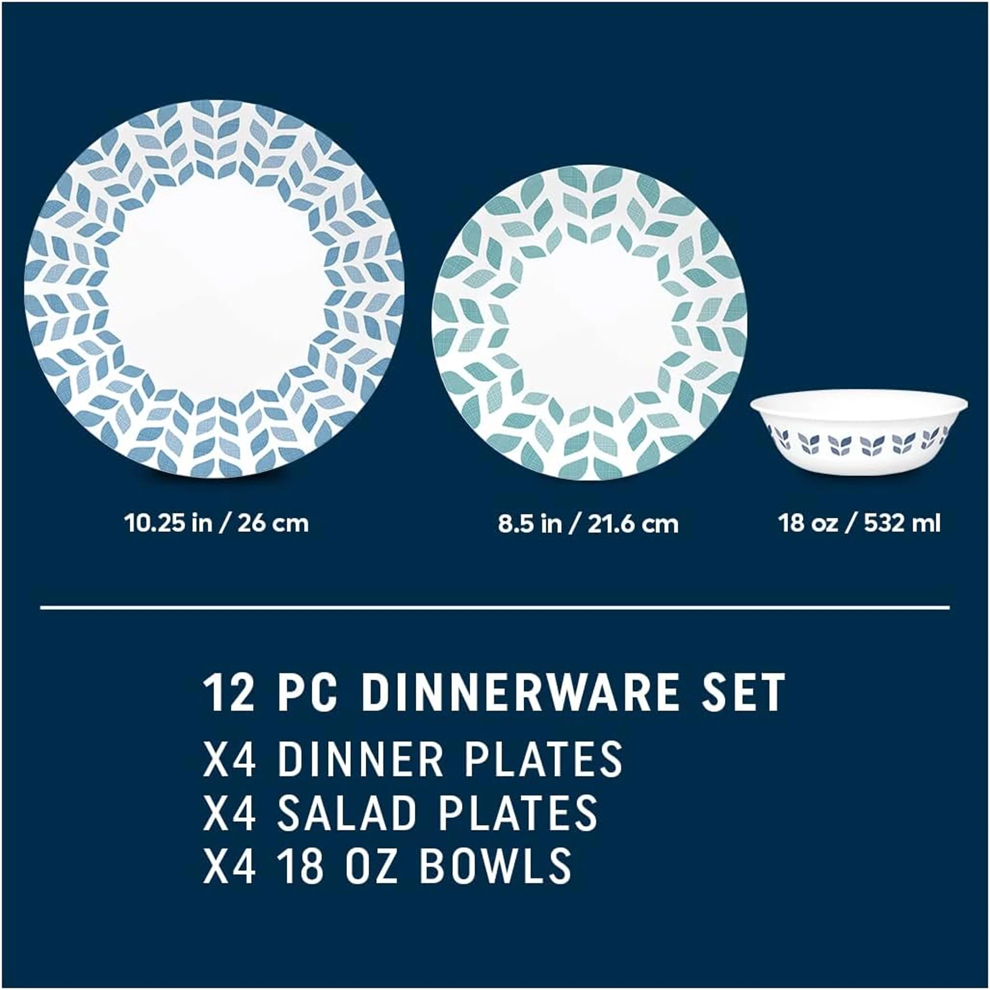 Corelle Vitrelle 12-Piece Glass Dinnerware Set Service for 4,  Northern Pines