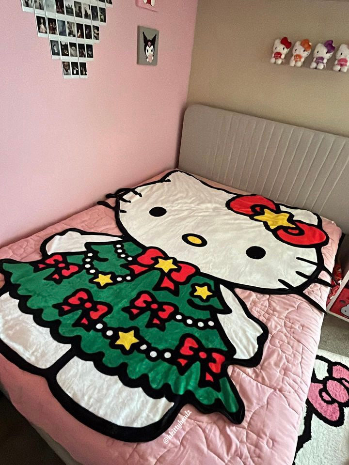 KT Shape Christmas Blanket Flannel Throw Blanket Cute Blanket Lightweight Soft Cozy for Bed Kids Adult Womens Gifts for Christmas |Thicker Version