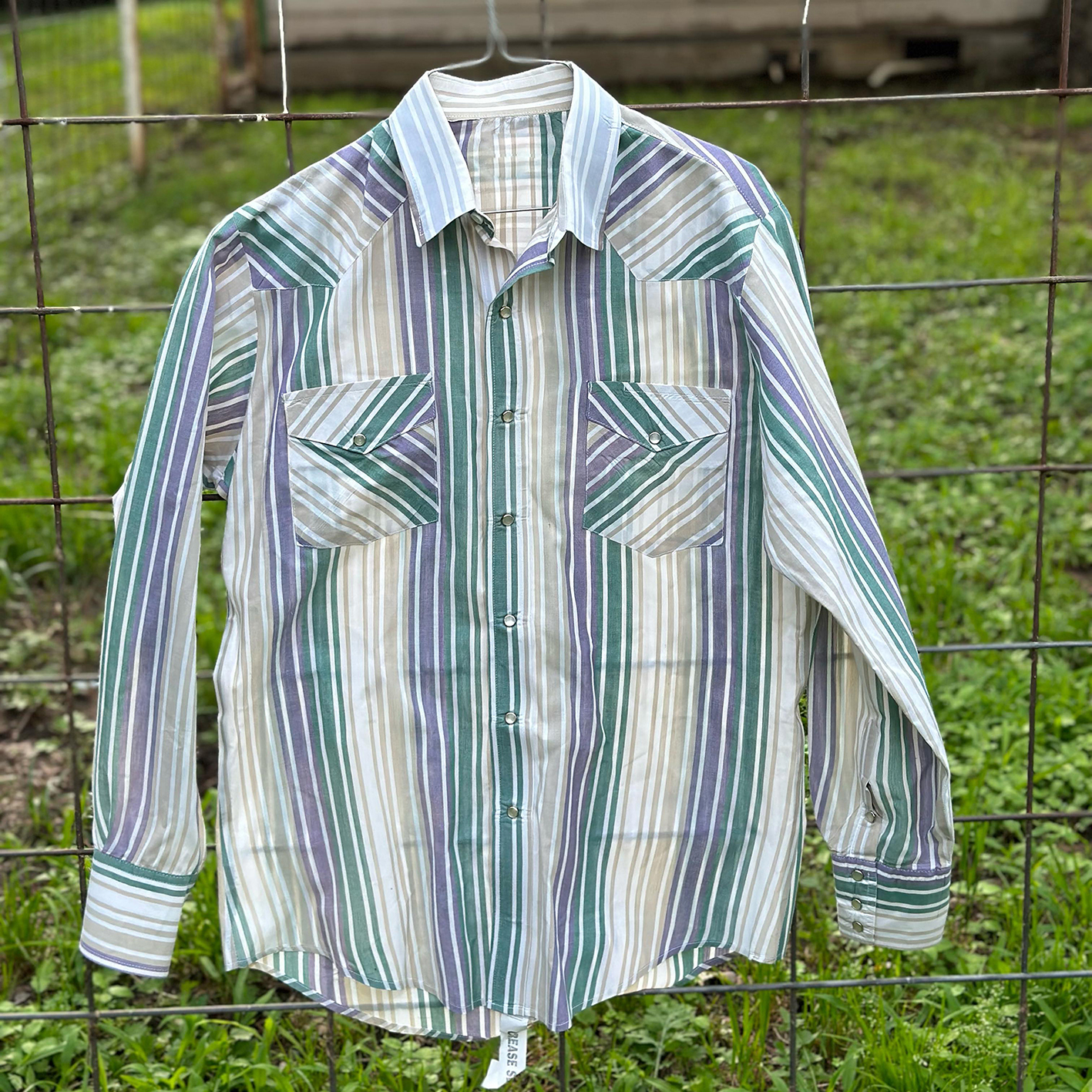 Men's Western Casual Green Striped Shirt