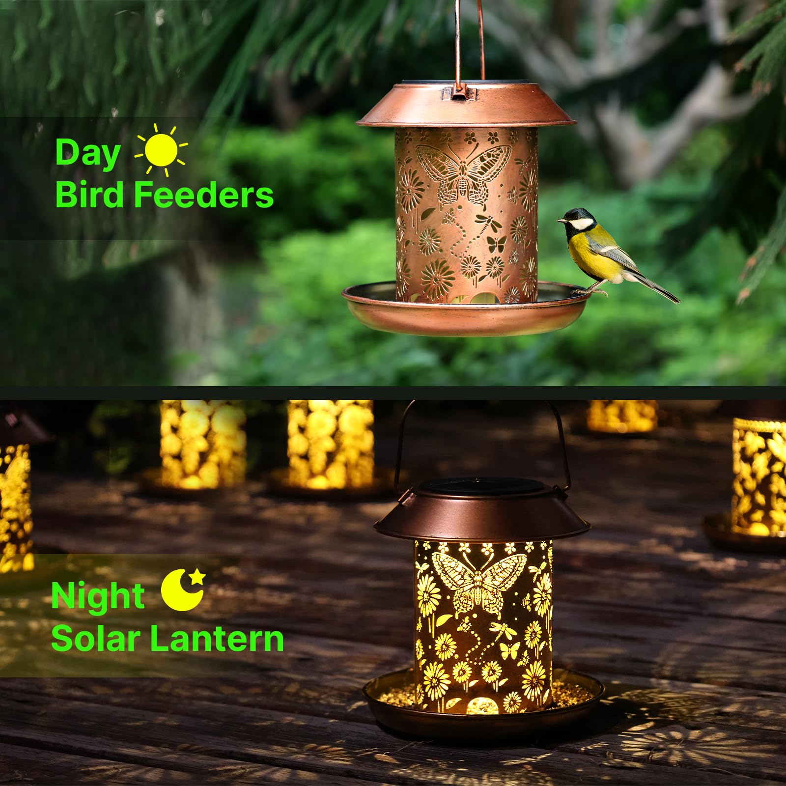 Solar Bird Feeders for Outdoors Metal Lanterns Outdoor Waterproof Hanging Garden Decor