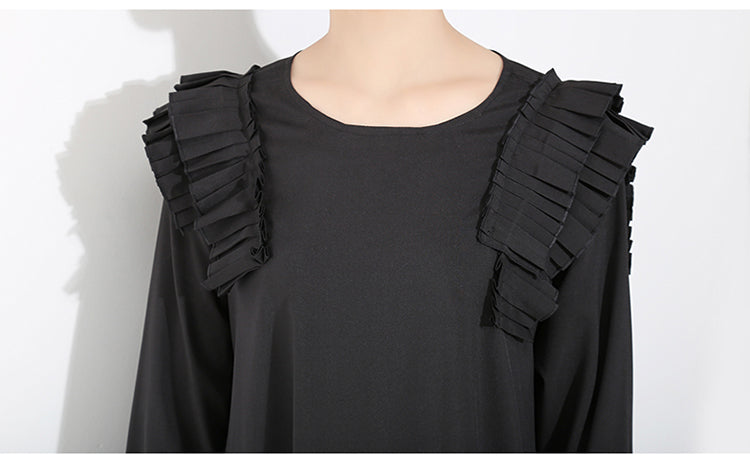 Women's Fashion Vintage Black Irregular Pleated Skirt