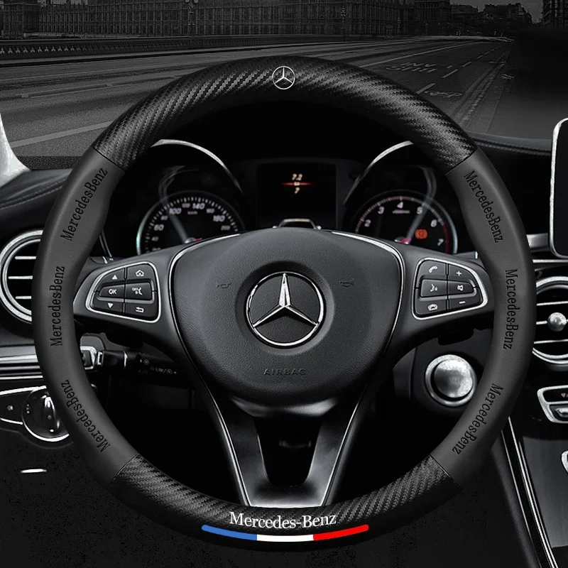 Steering wheel cover 3D embossed carbon fiber leather protective cover